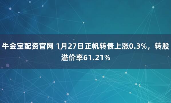 牛金宝配资官网 1月27日正帆转债上涨0.3%，转股溢价率61.21%